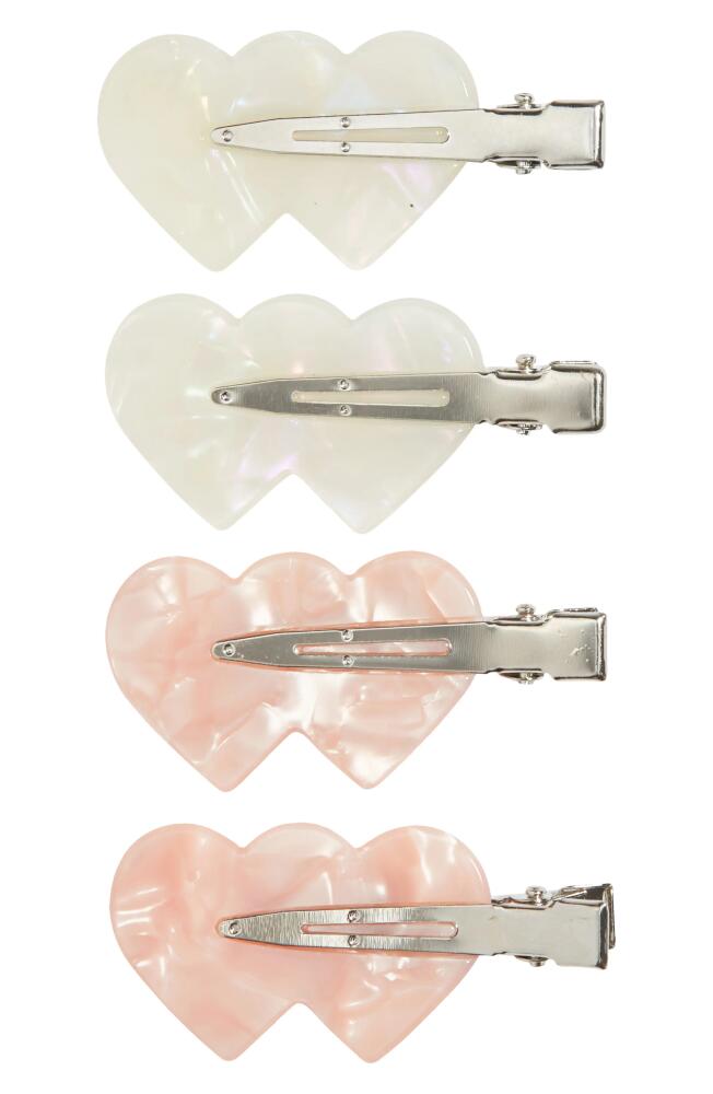 BP. Double Heart 4-Pack Assorted Creaseless Hair Clips in Pink- White Cover