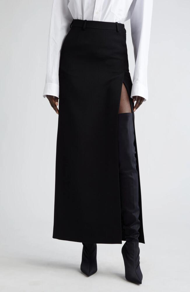 Balenciaga Slit Tailored Stretch Wool Midi Skirt in Black Cover