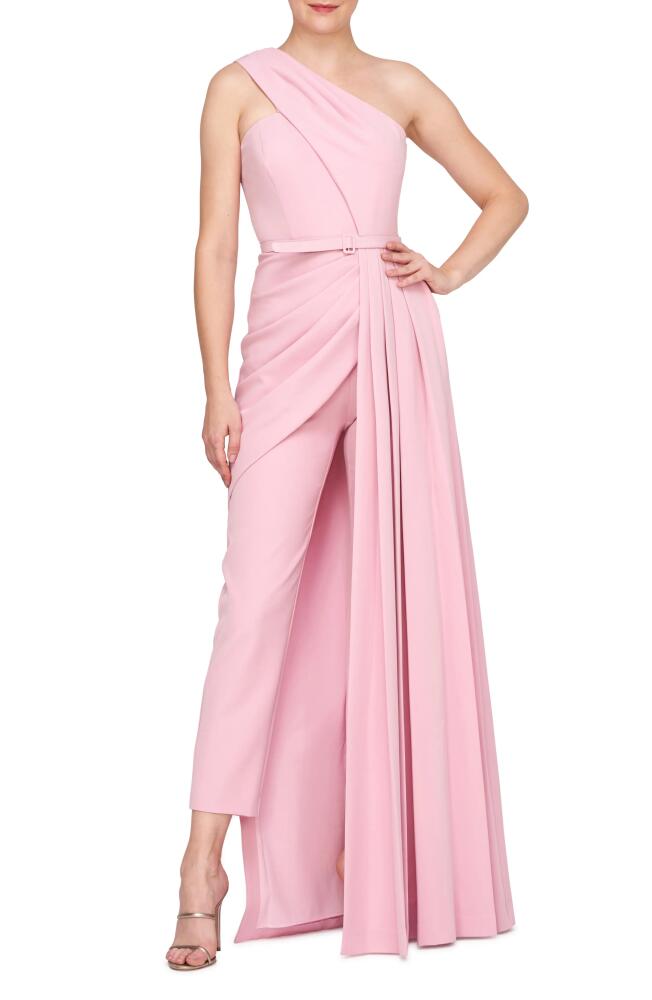 Kay Unger Theresa Belted One-Shoulder Maxi Romper in Pink Mauve Cover