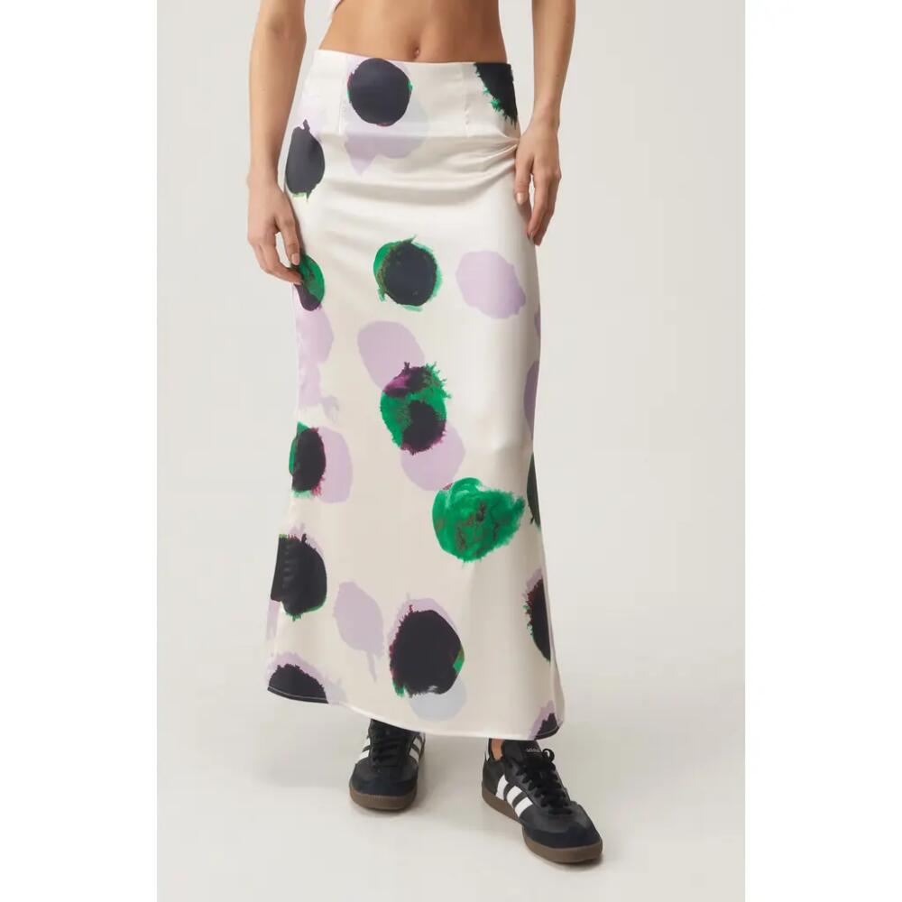 NASTY GAL Blurred Spot Bias Cut Satin Maxi Skirt in Ivory Multi Cover