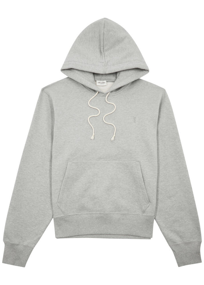 Saint Laurent Logo-embroidered Hooded Cotton Sweatshirt - Grey Cover