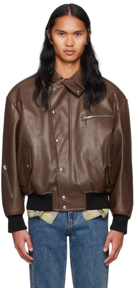 System Brown Padded Faux-Leather Jacket Cover