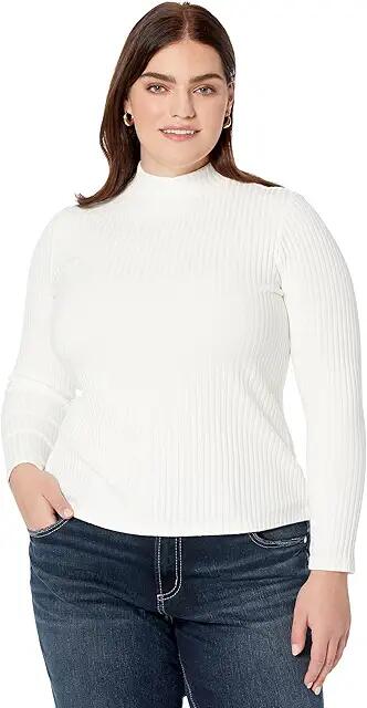 Liverpool Los Angeles Plus Size Mock Neck Long Sleeve Tee (Snow) Women's Clothing Cover