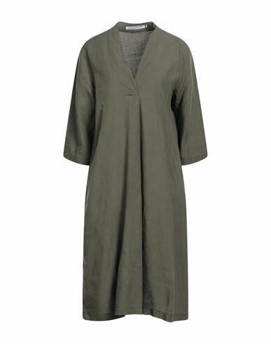 European Culture Woman Midi dress Military green Lyocell, Linen Cover