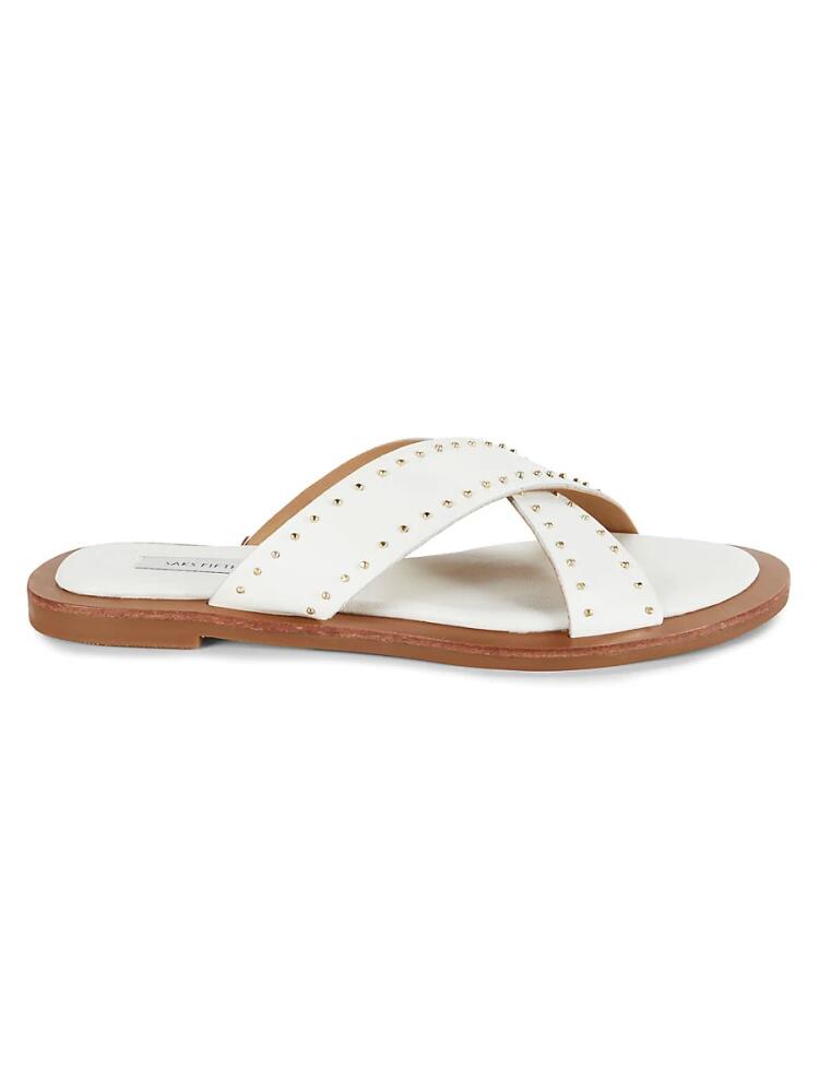 Saks Fifth Avenue Women's Studded Crisscross Leather Flat Sandals - White Cover