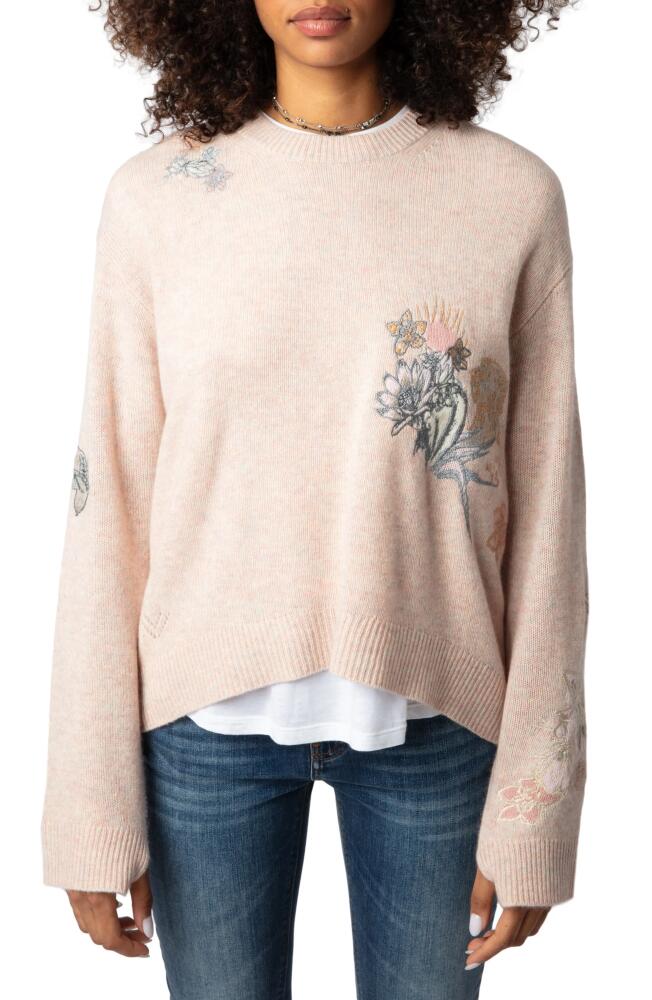 Zadig & Voltaire Markus Concert Embroidered Cashmere Crewneck Sweater in Sweet Cover