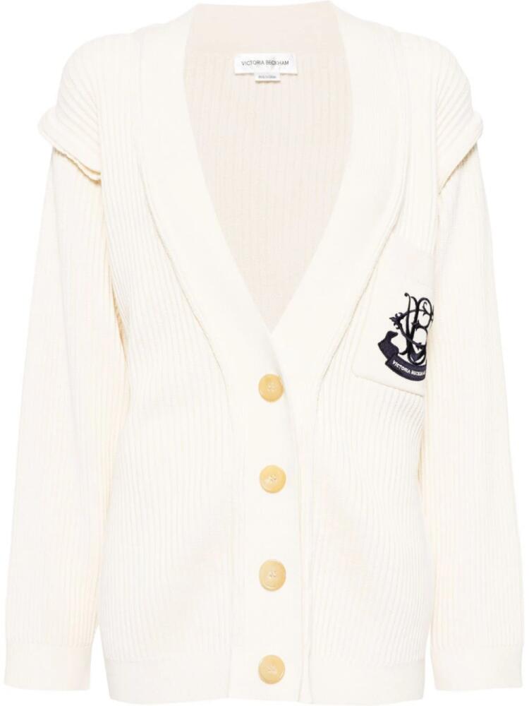 Victoria Beckham logo-embroidered ribbed-knit cardigan - White Cover