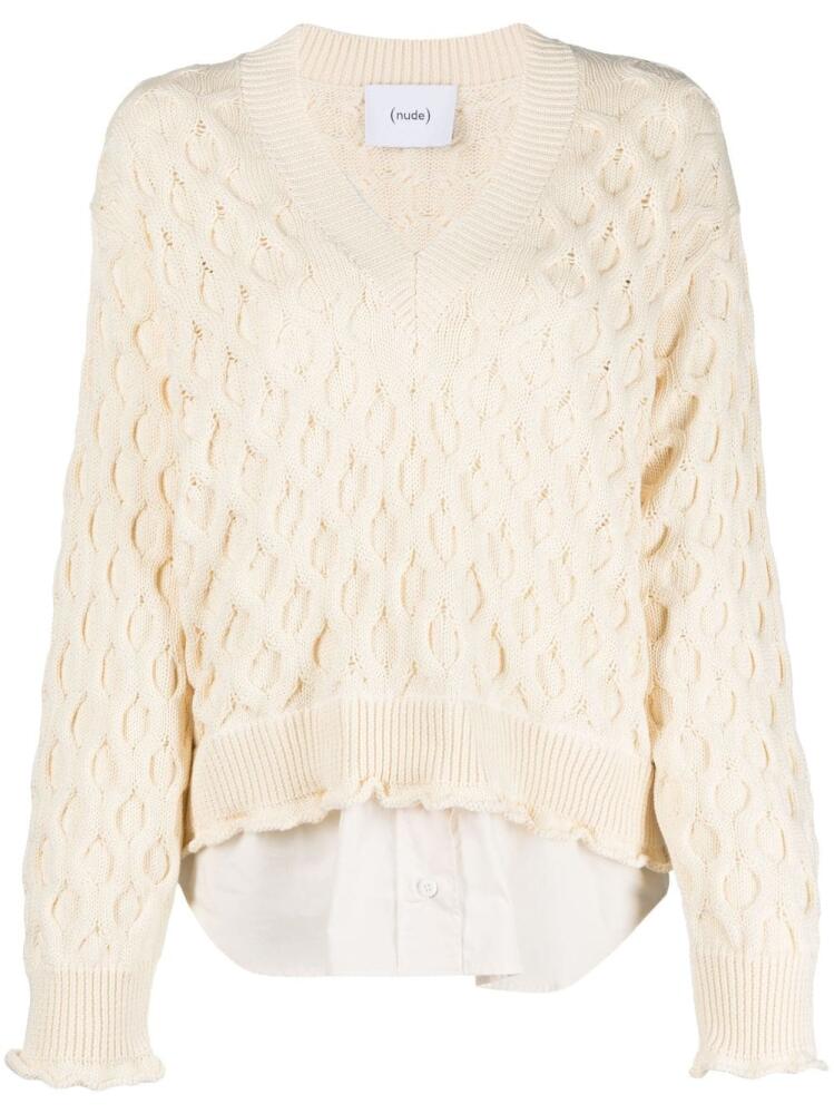 Nude V-neck layered-effect jumper - White Cover