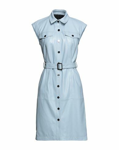 Karl Lagerfeld Faux Leather Dress Woman Midi dress Sky blue Polyester, Polyurethane coated Cover