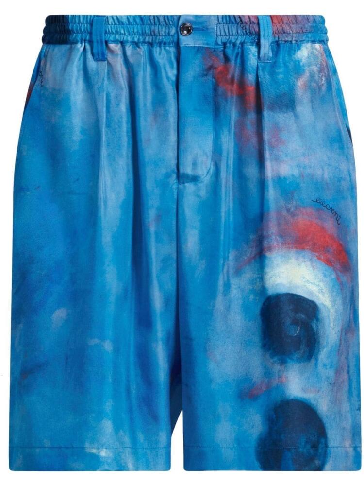 Marni painterly-print silk shorts - Blue Cover