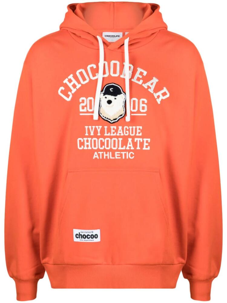 CHOCOOLATE logo-embroidered cotton hoodie - Orange Cover