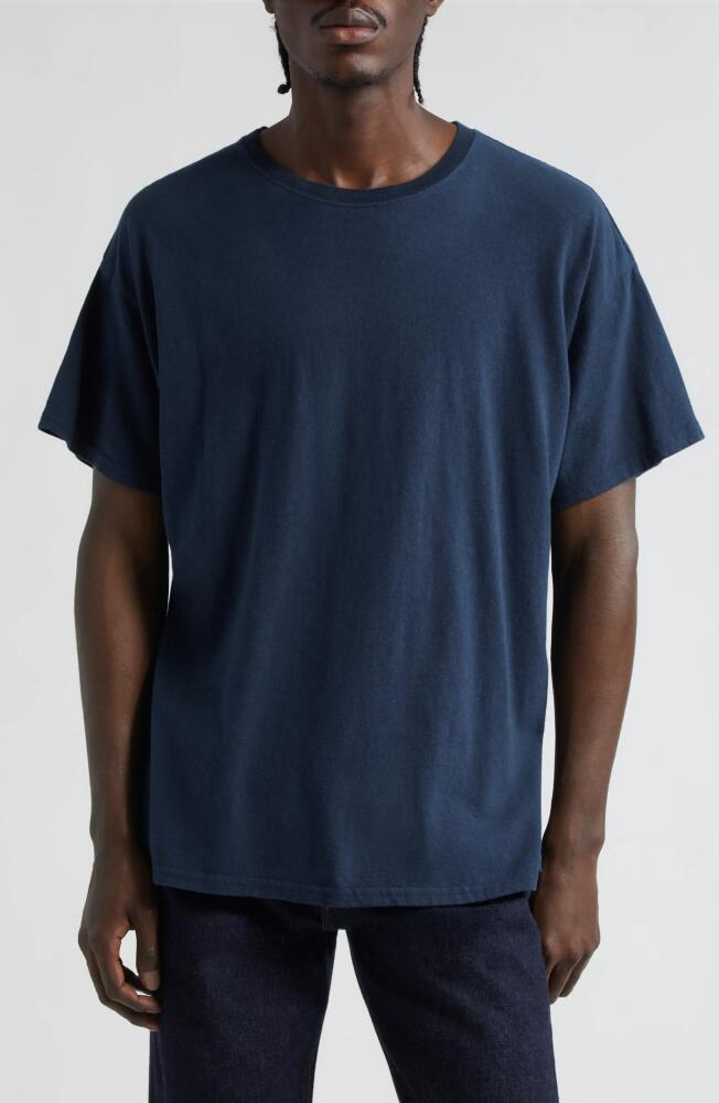 The Elder Statesman Travel Agency Cotton & Linen T-Shirt in Navy Cover