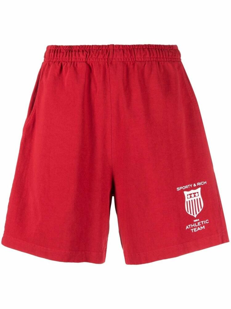 Sporty & Rich logo-print track shorts - Red Cover