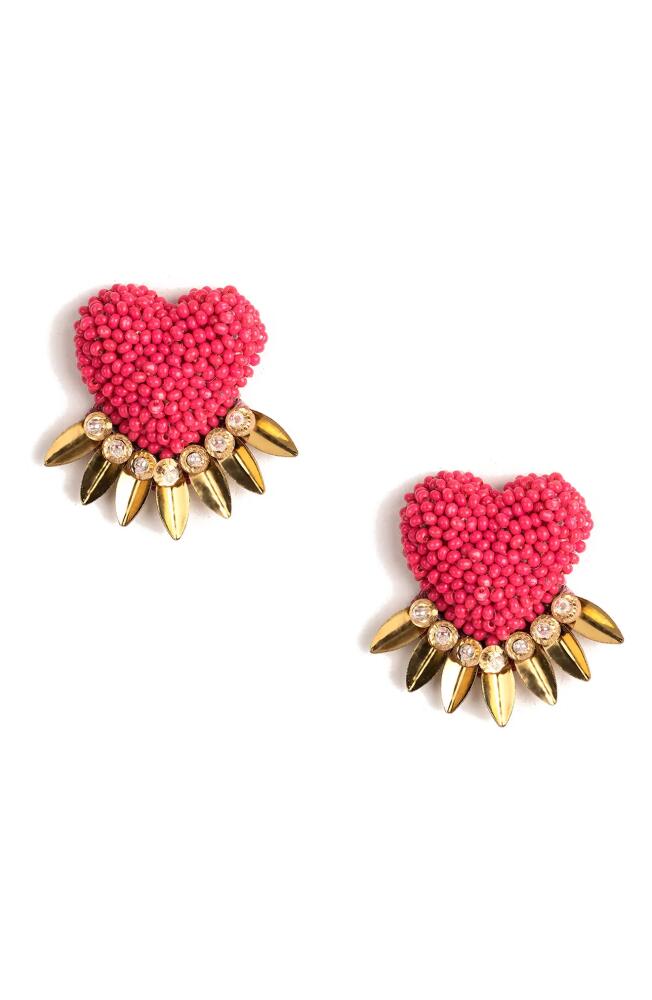 Deepa Gurnani Danika Beaded Fringe Heart Stud Earrings in Hot Pink Cover