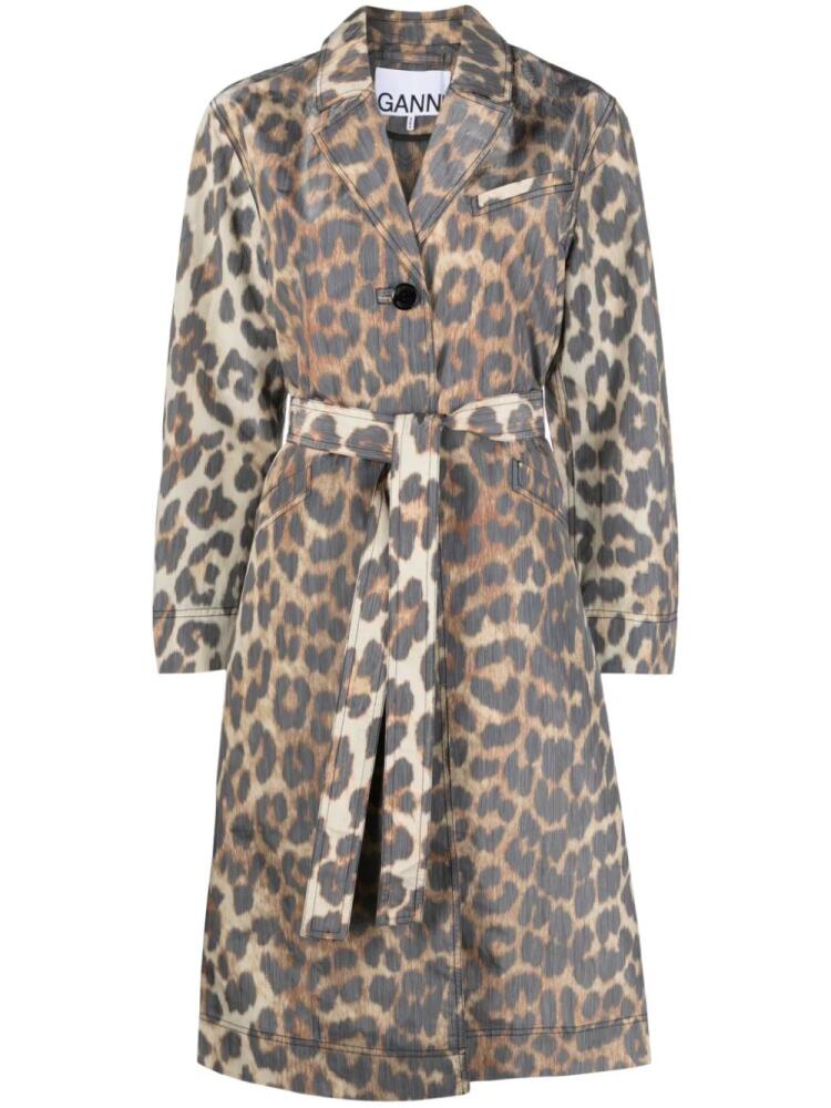 GANNI Leopard Crispy Shell belted coat - Neutrals Cover