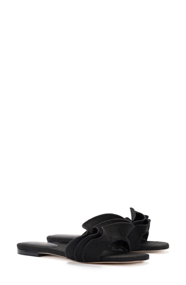 Larroudé Ivy Ruffle Raffia Slide Sandal in Black Cover