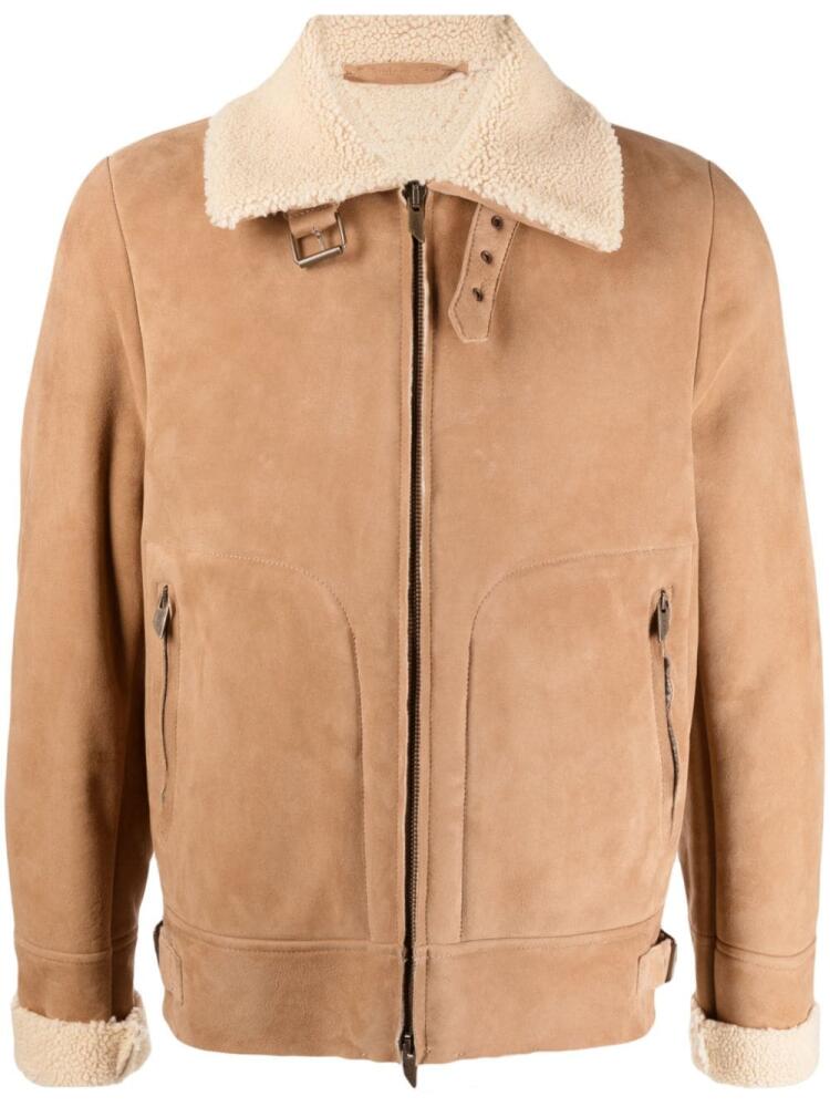 Salvatore Santoro shearling-collar suede jacket - Neutrals Cover