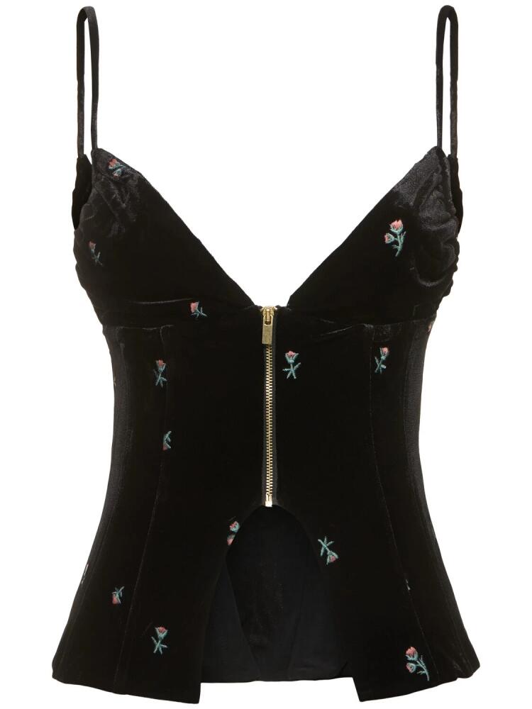 WEWOREWHAT Peplum Embroidered Velvet Corset Top Cover