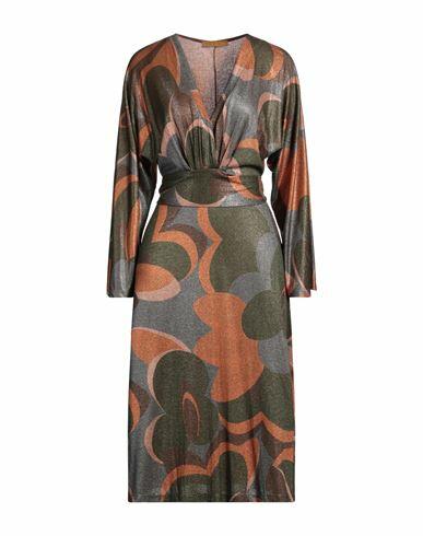 Siyu Woman Midi dress Military green Viscose, Polyamide, Polyester Cover