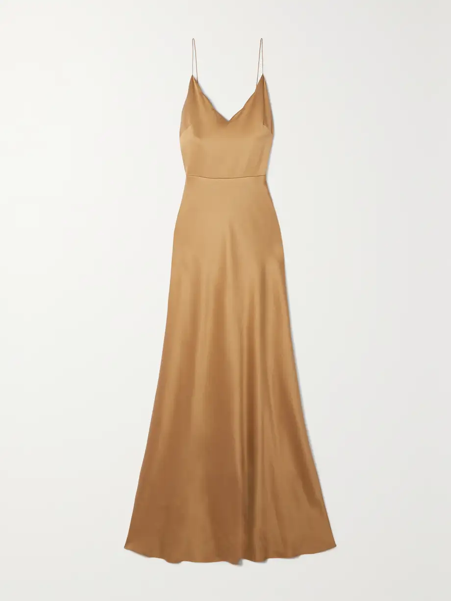 Chloé - + Atelier Jolie Scalloped Hammered Silk-satin Maxi Dress - Brown Cover