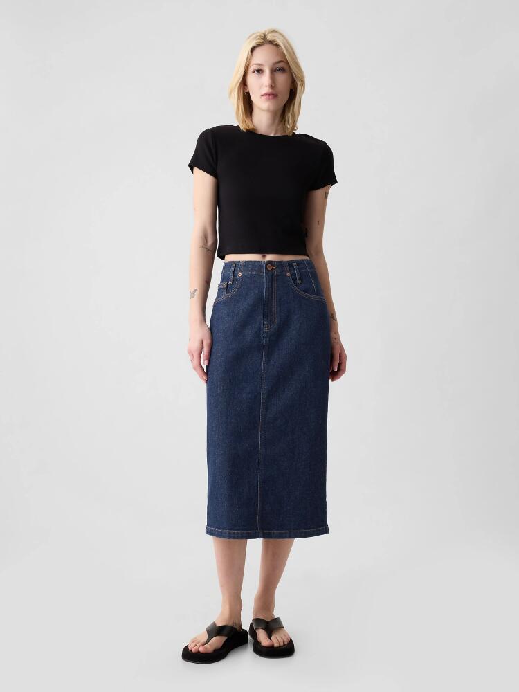 GapHeritage Button-Back Denim Midi Pencil Skirt Cover