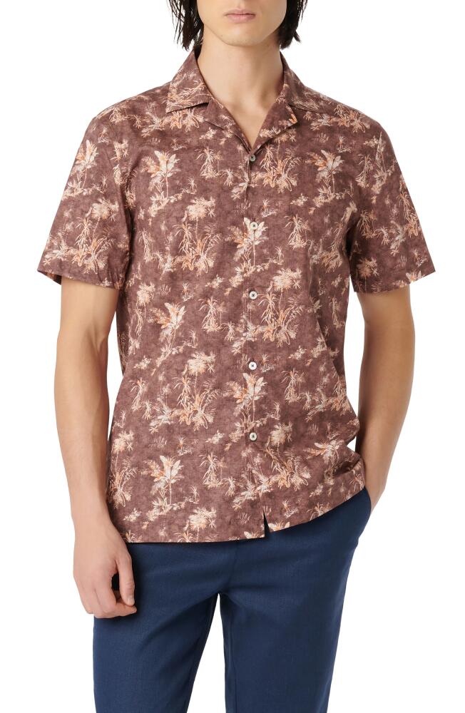 Bugatchi Jackson Shaped Fit Palm Tree Print Button-Up Camp Shirt in Mocha Cover