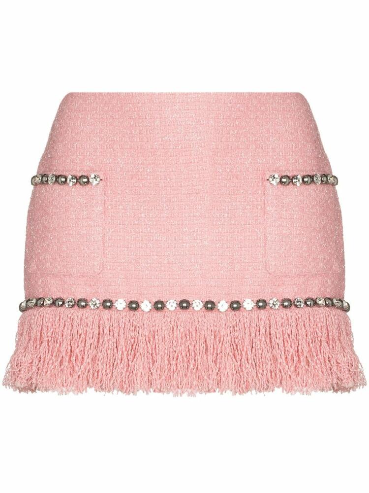 AREA fringed tweed miniskirt - Pink Cover