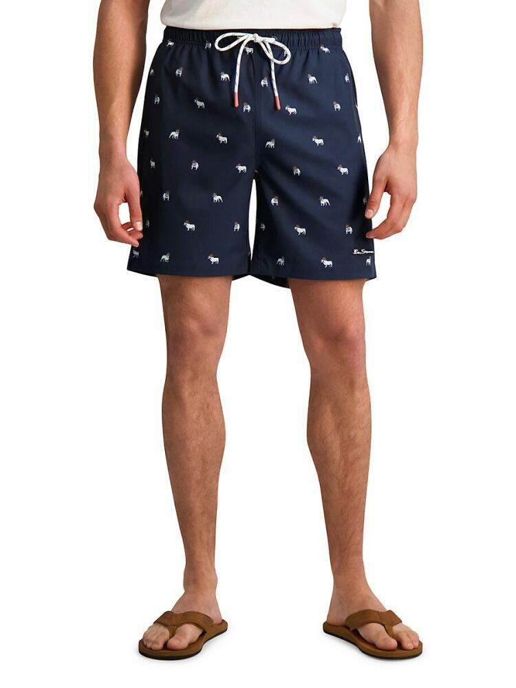 Ben Sherman Men's Bulldog Print Swim Trunks - Navy Cover