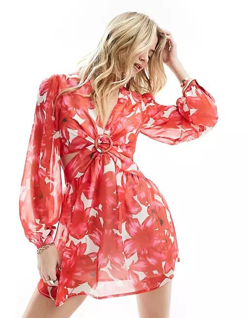 Style Cheat mini dress with cut-out detail in red floral Cover