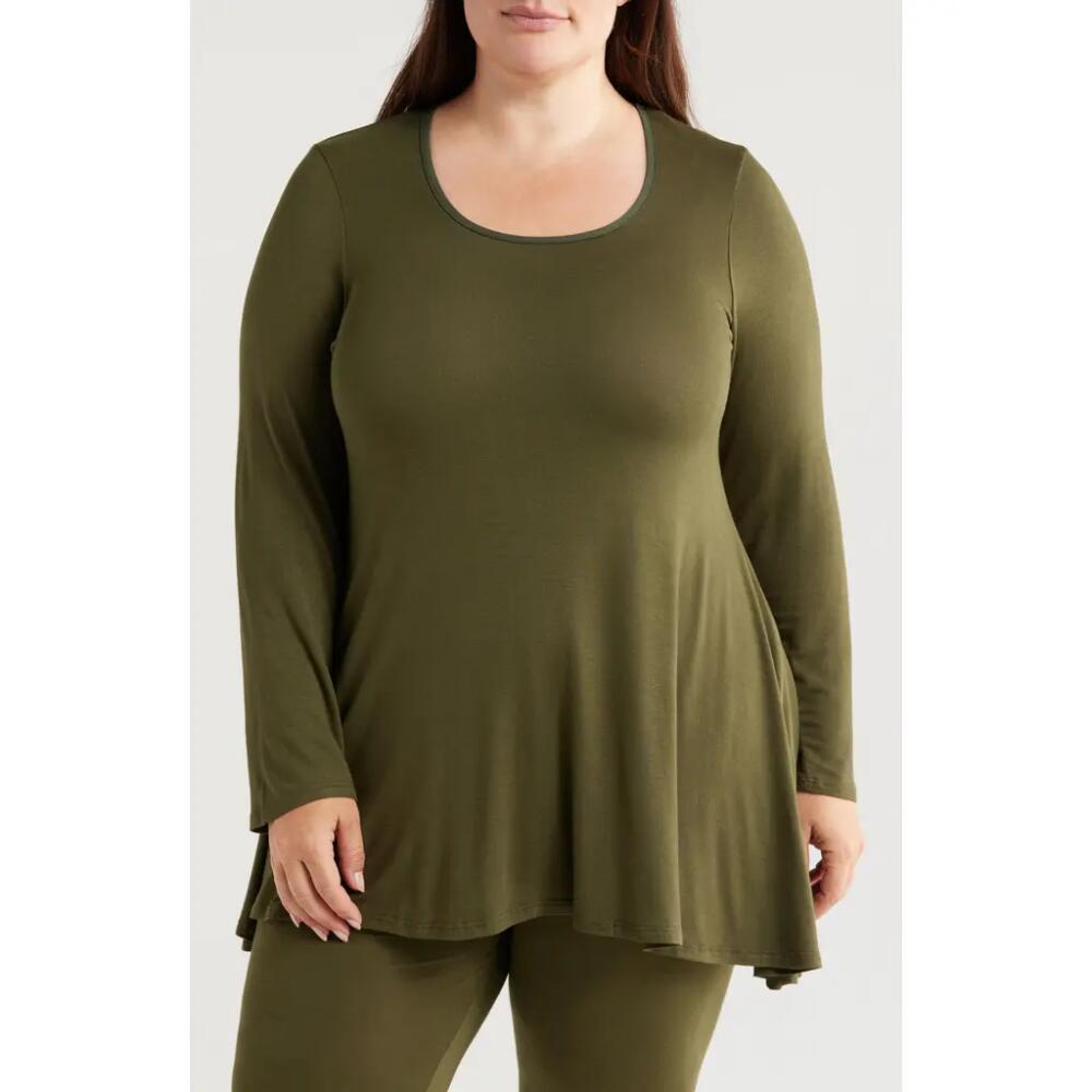 24seven Comfort Apparel Swing Asymmetric Hem Tunic Top in Army Cover