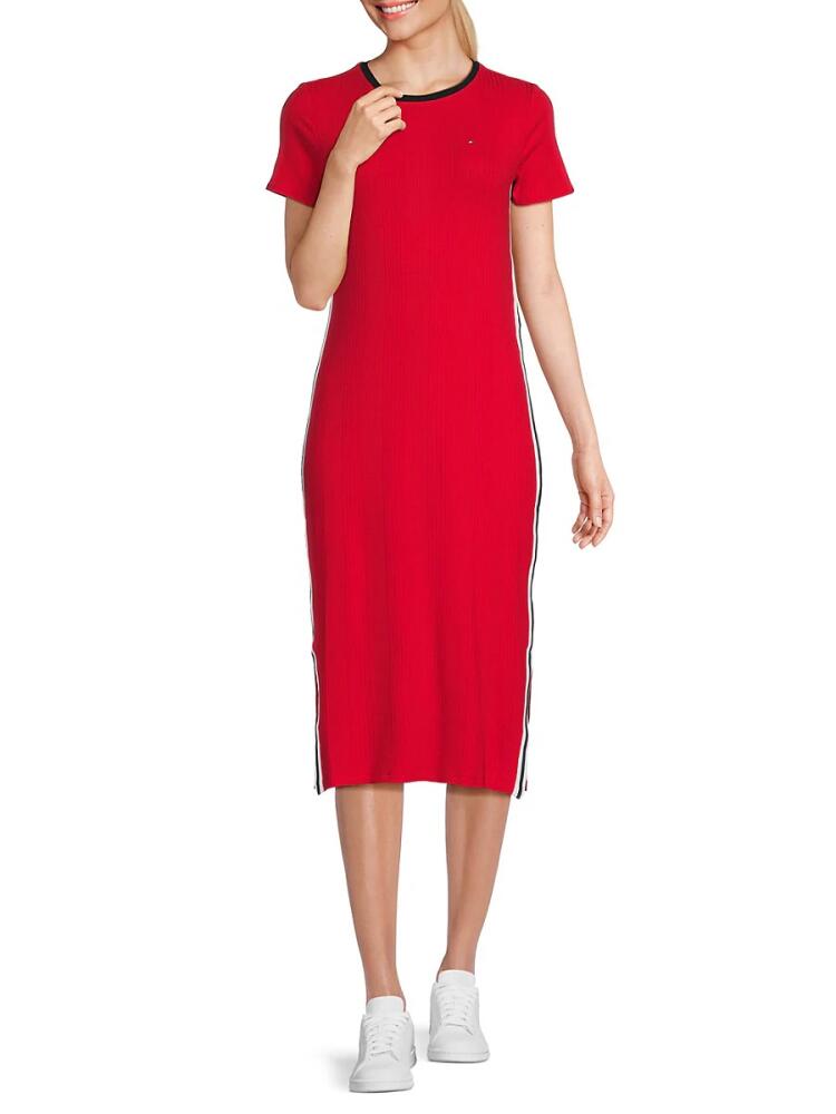 Tommy Hilfiger Women's Ribbed Sheath Midi Dress - Scarlet Cover