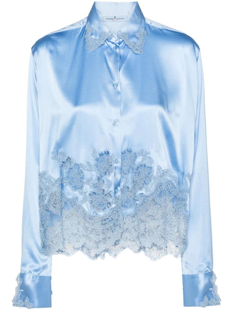 Ermanno Scervino lace-panels satin shirt - Blue Cover