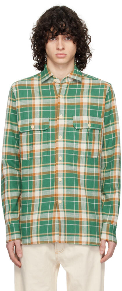 Drake's Green & Orange Check Shirt Cover