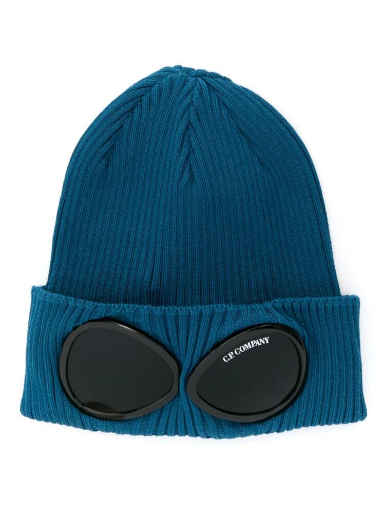 C.P. Company Goggles-detail ribbed beanie - Blue Cover