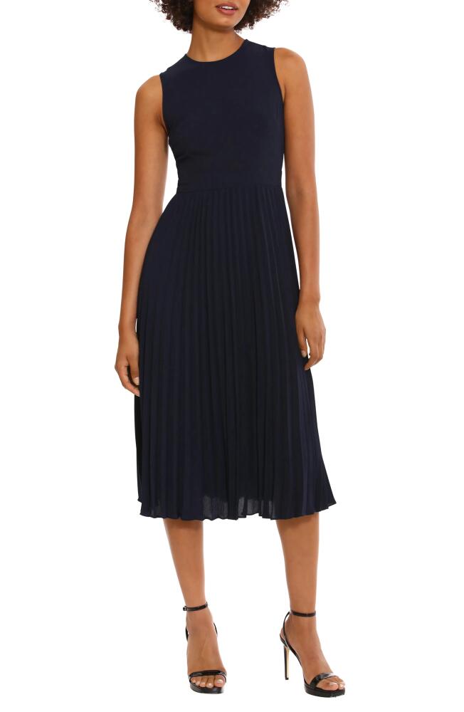 Donna Morgan Pleated A-Line Midi Dress in Navy Blazer Cover