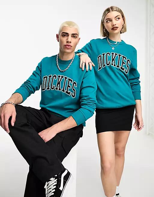 Dickies aitkin sweatshirt with embroidered varsity logo in teal-Blue Cover