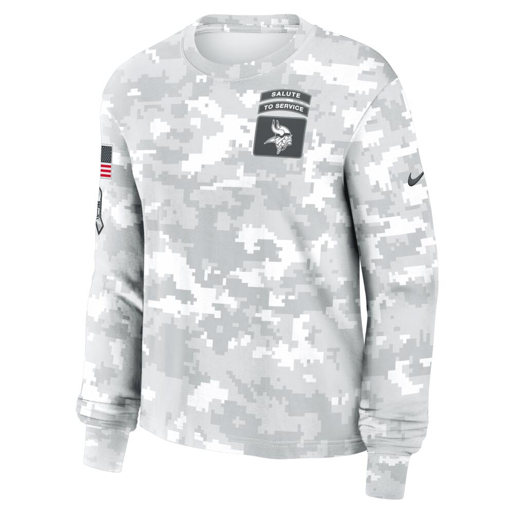 Minnesota Vikings Salute to Service Edge Lockup Nike Women's Dri-FIT NFL Long-Sleeve T-Shirt in White Cover