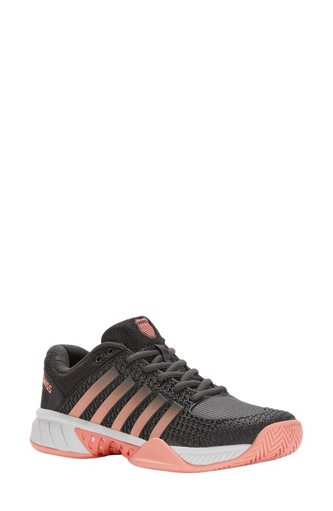 K-Swiss Express Light Pickle Ball Running Shoe in Asphalt/steel Grey/peach Cover