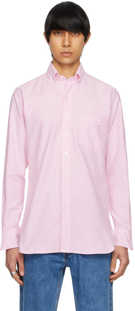 Drake's Pink & White Ticking Stripe Shirt Cover