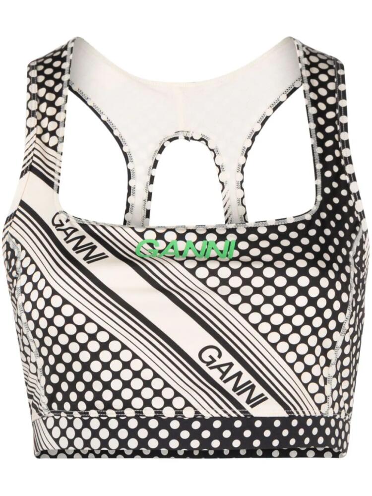 GANNI graphic-print sports bra - Neutrals Cover