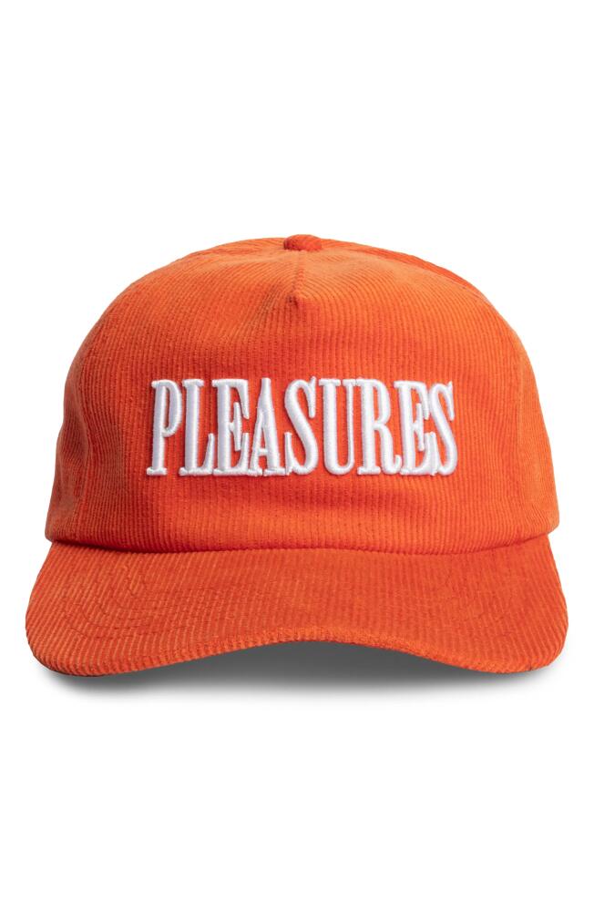 PLEASURES Onyx Corduroy Snapback Baseball Cap in Safety Orange Cover