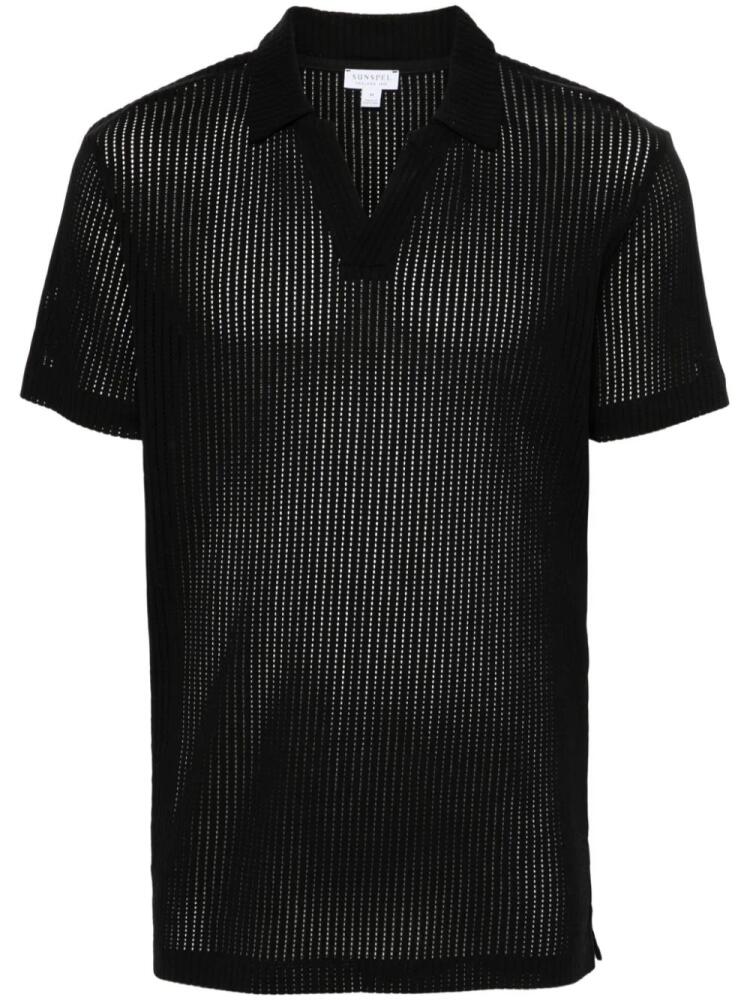 Sunspel Linear mesh design polo shirt - Black Cover