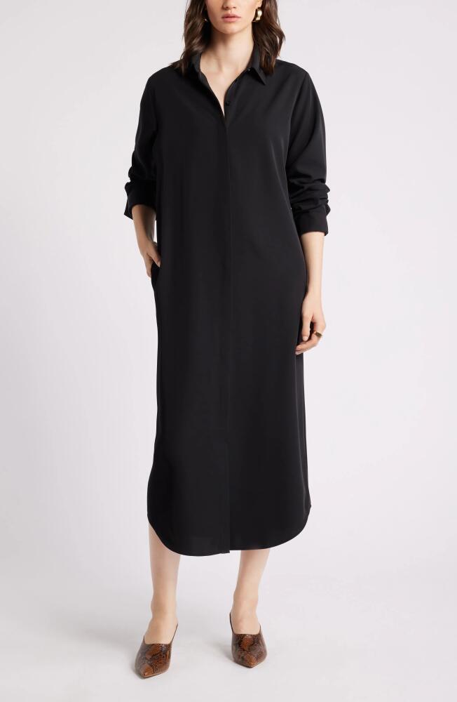 Nordstrom Long Sleeve Satin Midi Shirtdress in Black Cover