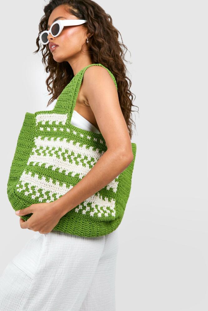 boohoo Womens Crochet Beach Bag - Green Cover