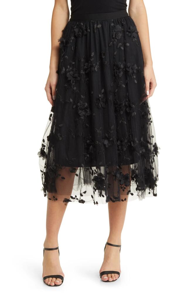 NIKKI LUND Audra Floral Appliqué Chiffon Maxi Skirt in Black Cover