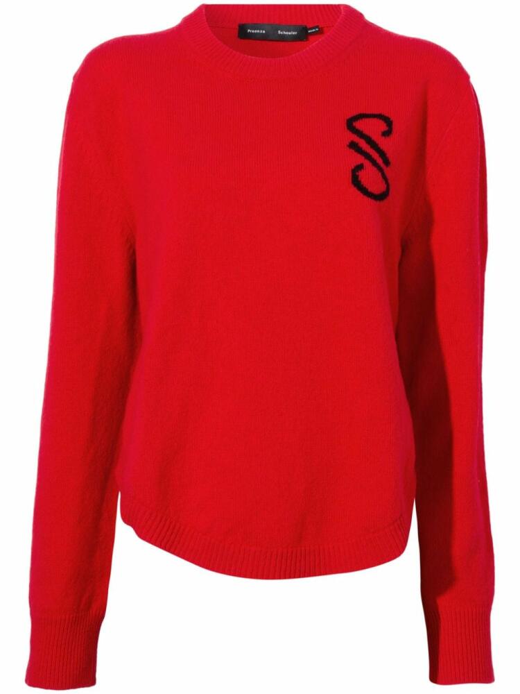 Proenza Schouler intarsia knit-logo merino-wool jumper - Red Cover