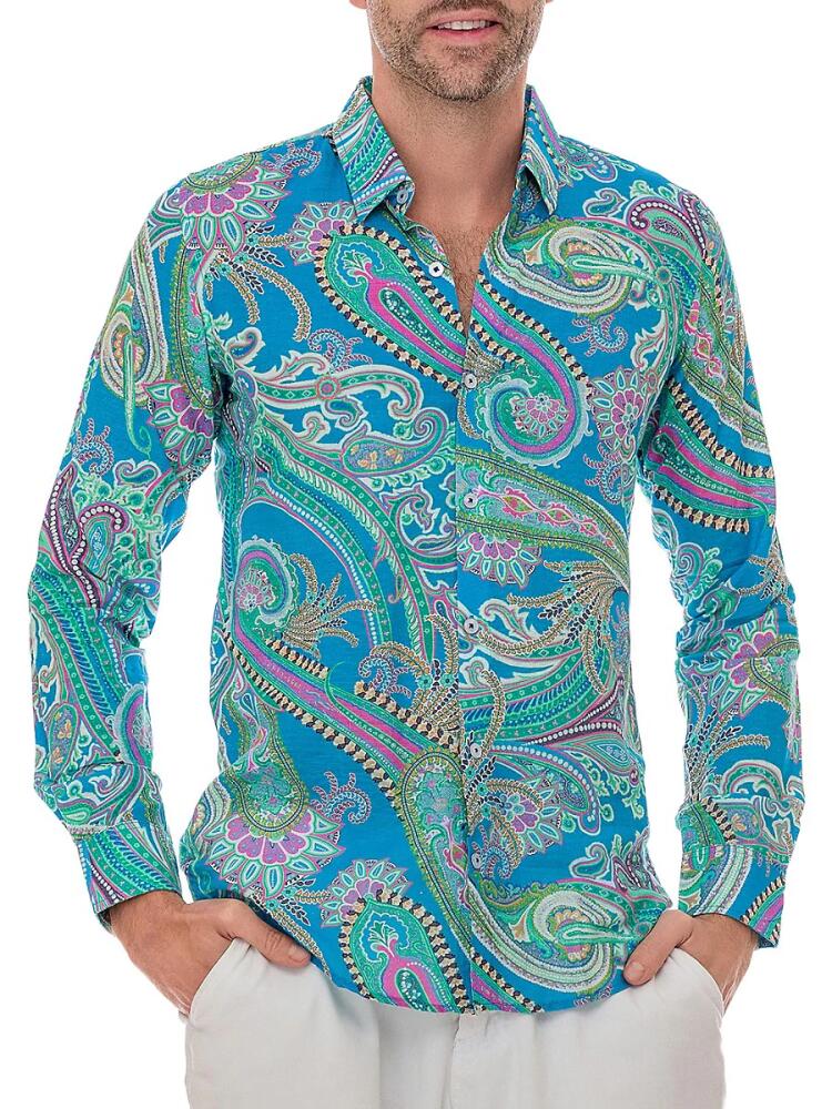 Ranee's Men's Paisley Print Linen Blend Shirt - Sea Foam Cover