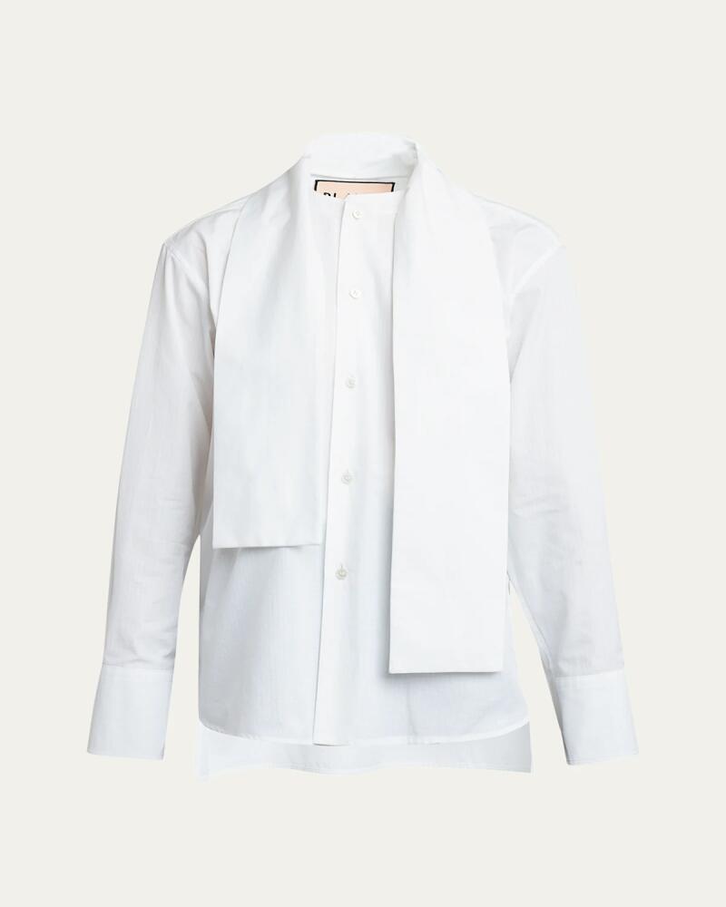 Plan C Scarf-Neck Button Up Poplin Shirt Cover