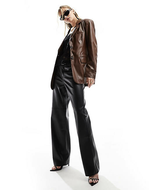 Bershka faux leather blazer in deep chocolate-Brown Cover