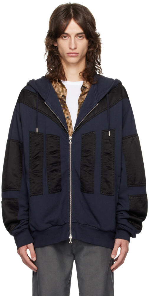 Dries Van Noten Navy Satin Panels Hoodie Cover